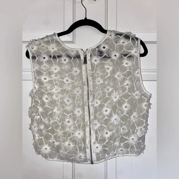 Pinko Lentina Lace Top Floral Embroidered Sheer White Crop Top - Picture 7 of 10